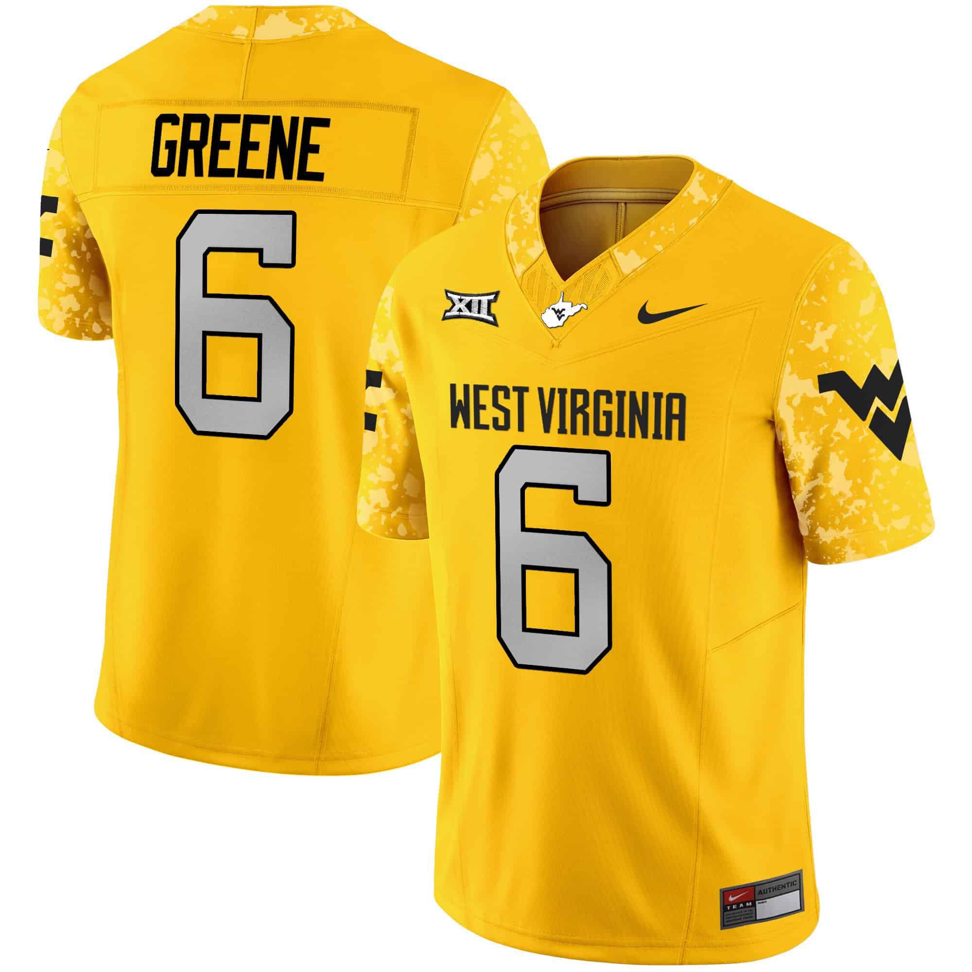 Men West Virginia Mountaineers #6 Greene Yellow 2024 Nike Vapor Limited NCAA Jersey->customized nfl jersey->Custom Jersey